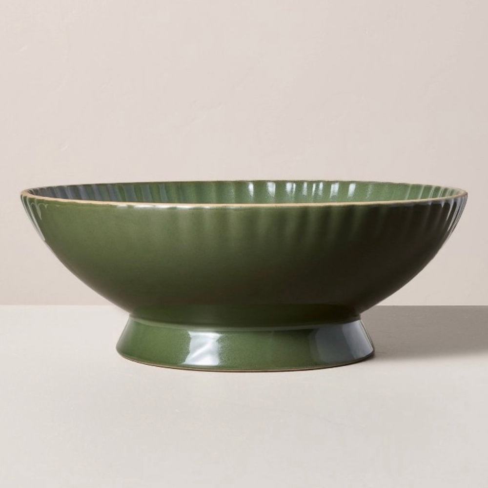 Hearth & Hand Scalloped Stoneware Footed Serving Bowl Green Christmas 2024 NEW!